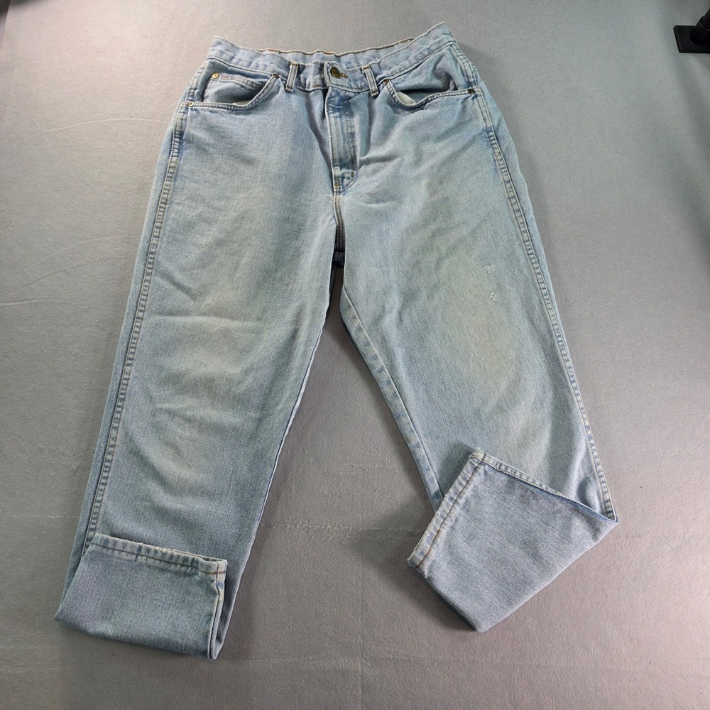 Vintage Chic High Waisted Tapered Leg Jeans Light Wash Denim Made in USA 30x26